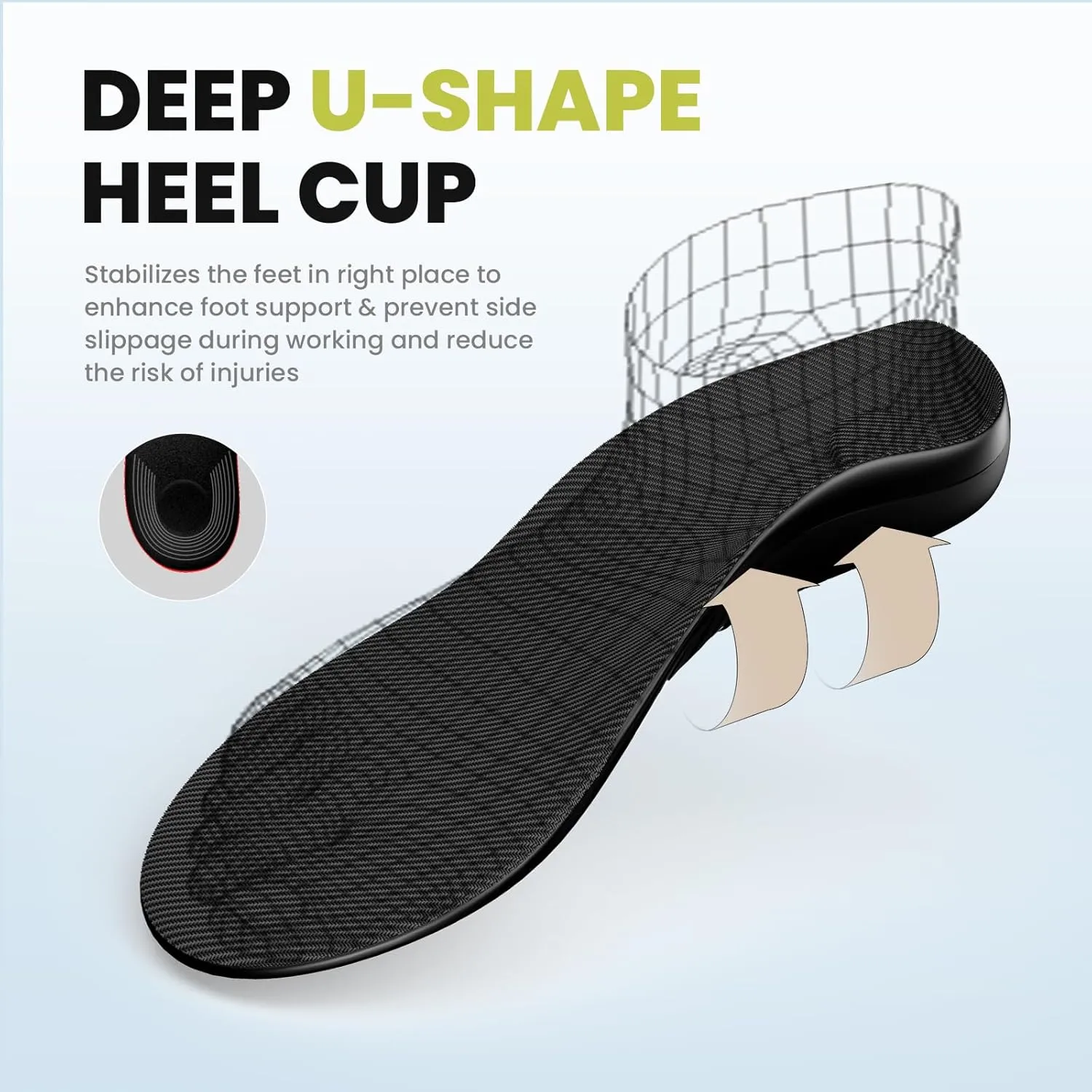 220  lbs Heavy Duty Support Insoles - Welnove Plantar Fasciitis Insoles with High Arch Support Orthotic Inserts for Flat Feet Standing All Day Work Boot Insoles for Men 14-16.5