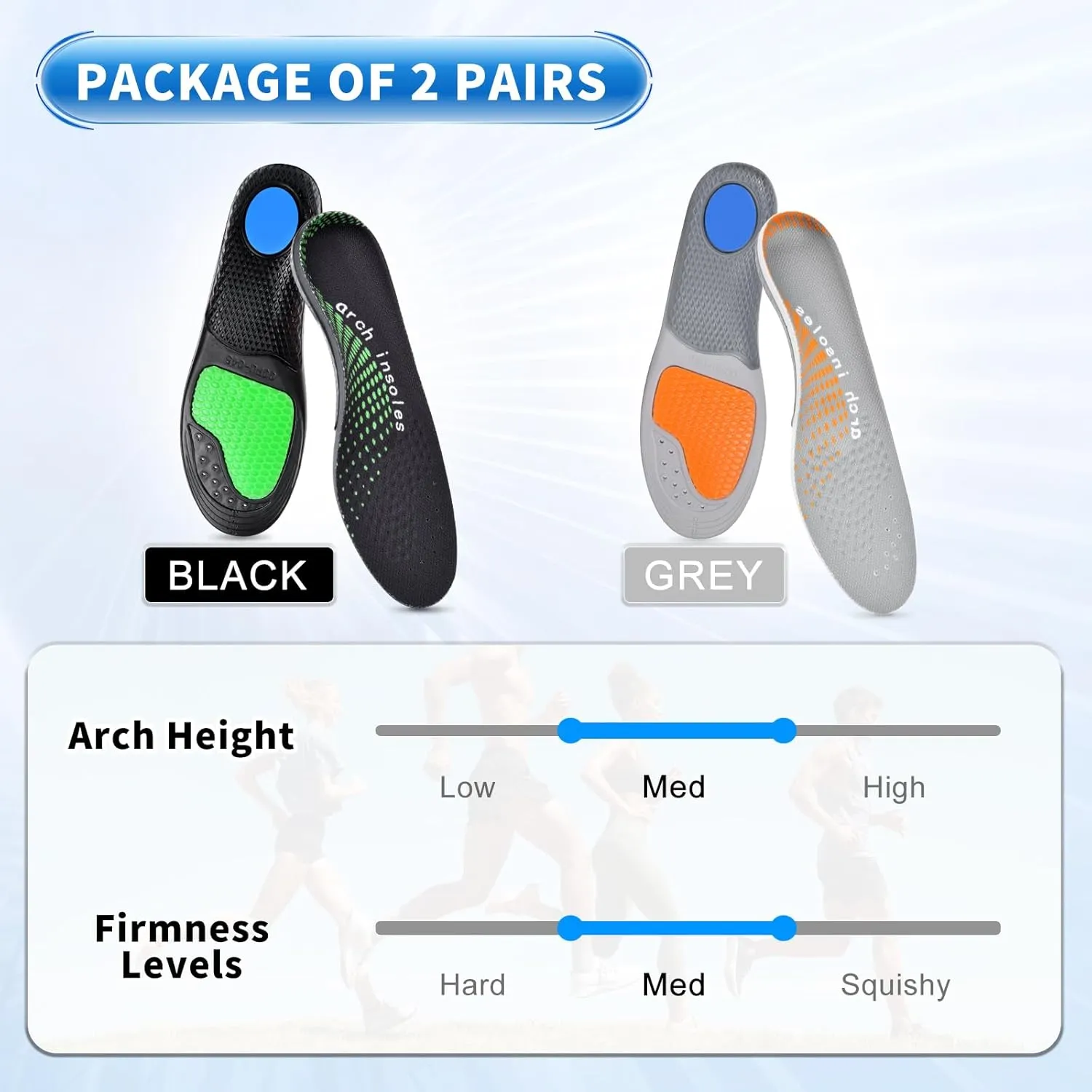 2Pairs,Insoles Men Work Boots Standing All Day High Arch Heavy Duty Support Flat Feet Orthopedic Insoles for 220 lbs Work Insoles Relief Plantar Fasciitis Heel Pain（Black&Grey） L