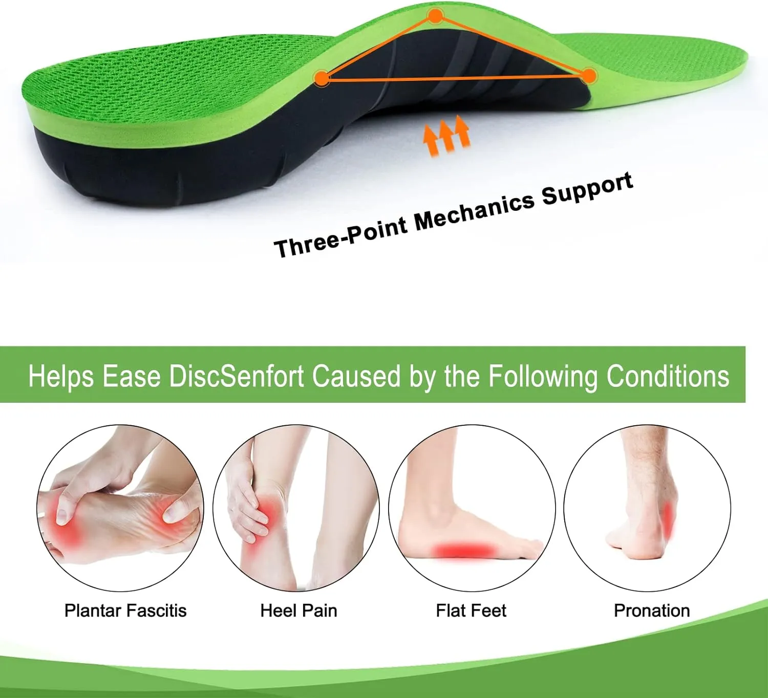 Arch Support Shoe Inserts for Women Men,Pain Relief Shoe Insoles-Standing All Day Best Insoles Heavy Duty Insoles Relieve Flat Feet,High Arch, Absorb Shock Plantar Fasciitis Insoles 220 lbs/Green M