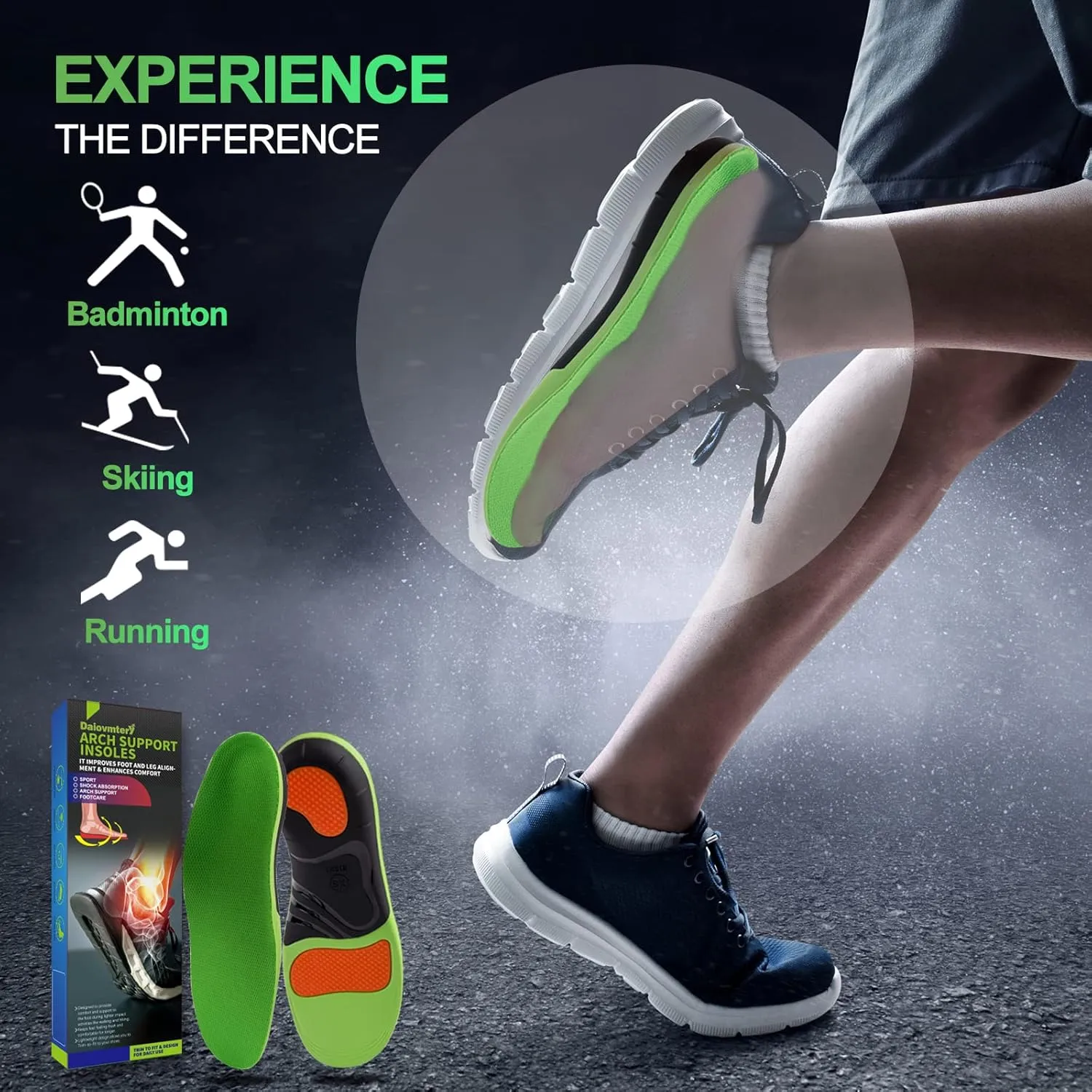 Arch Support Shoe Inserts for Women Men,Pain Relief Shoe Insoles-Standing All Day Best Insoles Heavy Duty Insoles Relieve Flat Feet,High Arch, Absorb Shock Plantar Fasciitis Insoles 220 lbs/Green M