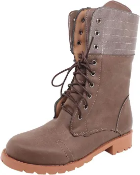 BORAMAX Women's Combat Boots Lace up Ankle Booties Fashion Mid Calf Ankle Booties Winter Warm Snow Boots Motorcycle Boots