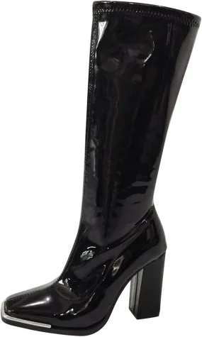 BORAMAX Women's Over The Knee Block Heel Zipper Boot Low Wedge Boots Square Toe Platform Boots Combat Boots (Wide-Calf)
