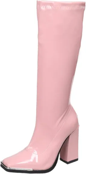 BORAMAX Women's Over The Knee Block Heel Zipper Boot Low Wedge Boots Square Toe Platform Boots Combat Boots (Wide-Calf)