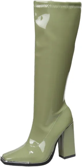 BORAMAX Women's Over The Knee Block Heel Zipper Boot Low Wedge Boots Square Toe Platform Boots Combat Boots (Wide-Calf)