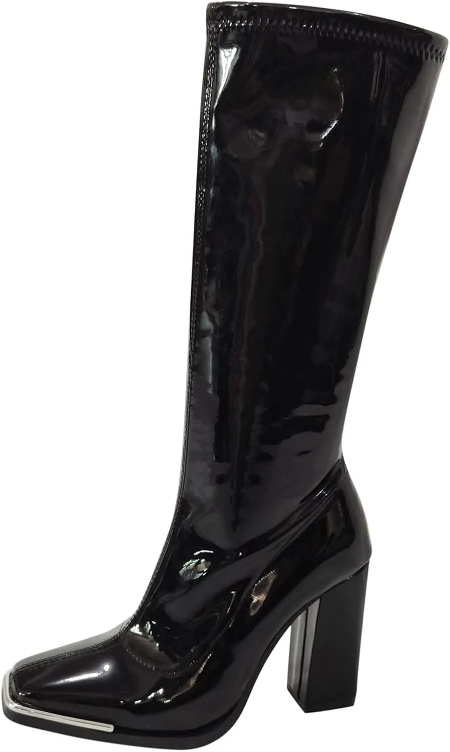 BORAMAX Women's Over The Knee Block Heel Zipper Boot Low Wedge Boots Square Toe Platform Boots Combat Boots (Wide-Calf)
