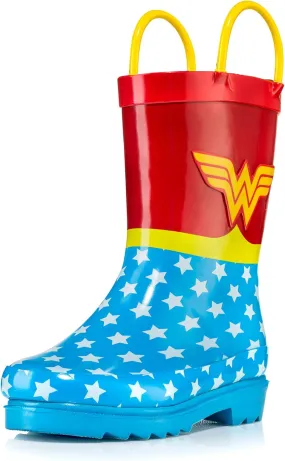 DC Comics Girls' Wonder Woman Printed Waterproof Easy-On Rubber Rain Boots (Toddler/Little Kids)