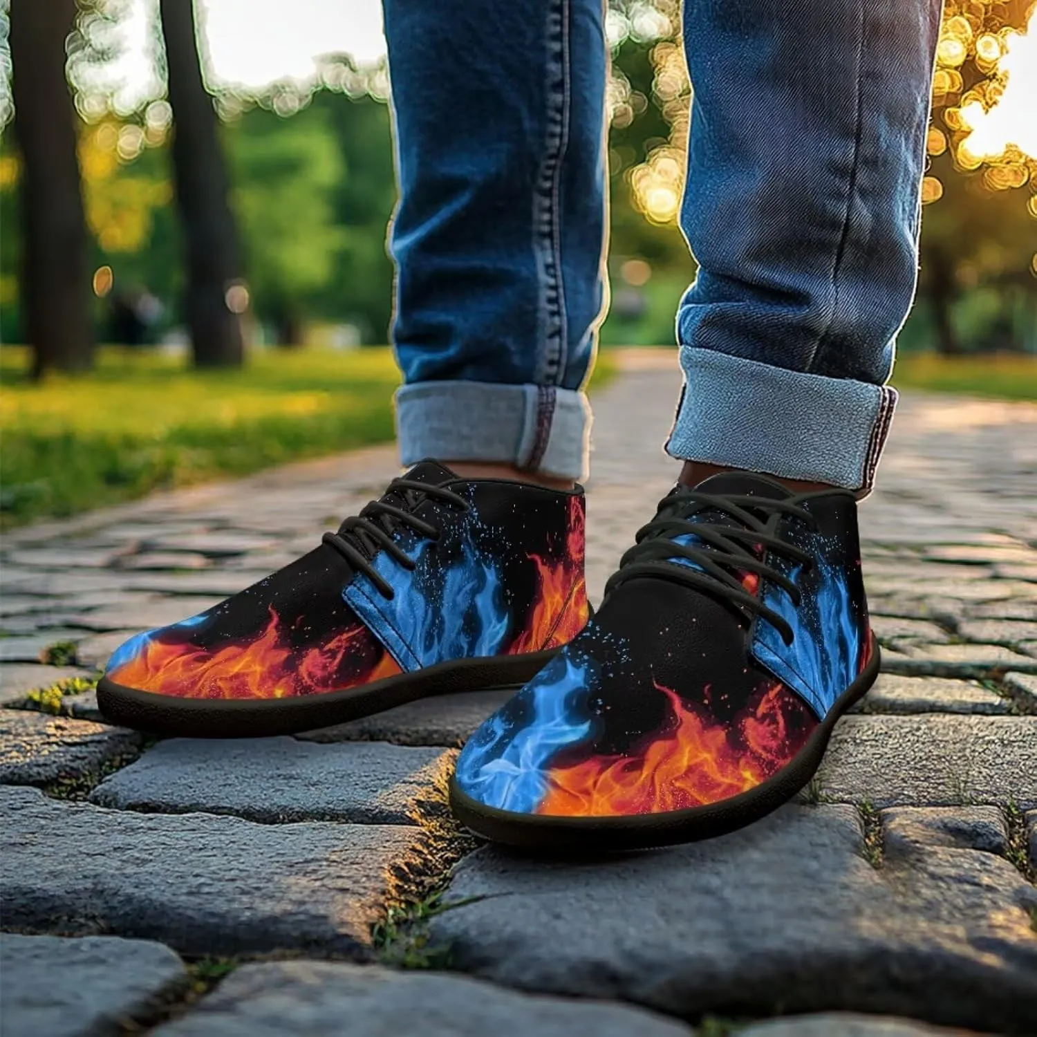 Forchrinse American Flag Mens Boots Mid Top Fashion Sneakers Leather Lace up Ankle Boots Walking Driving Shoes with Eva Sole