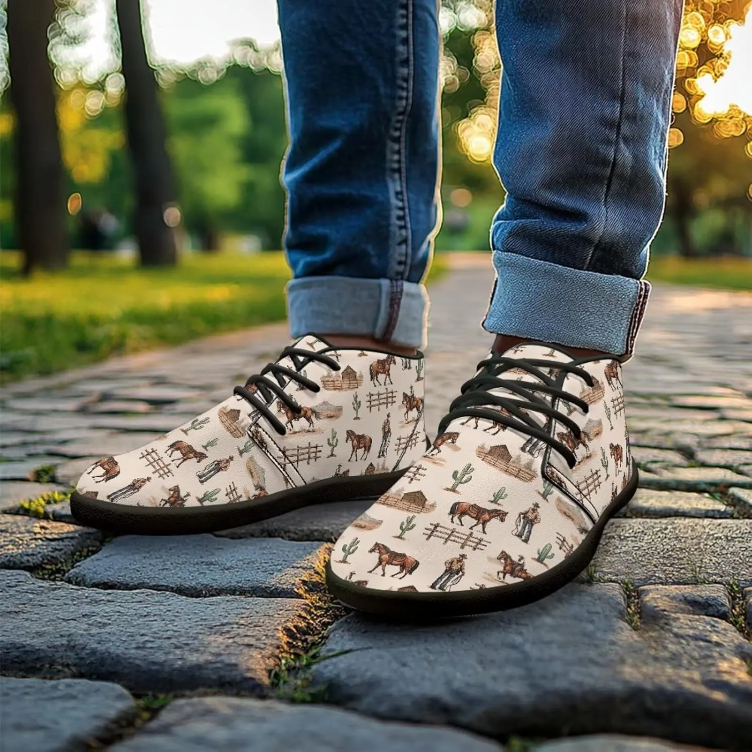 Forchrinse American Flag Mens Boots Mid Top Fashion Sneakers Leather Lace up Ankle Boots Walking Driving Shoes with Eva Sole
