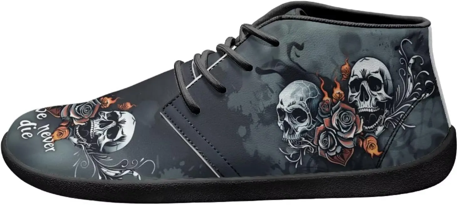 Forchrinse Blood Skull Mens Boots Fashion Sneakers Leather Mid Top Ankle Boots Lace up Walking Driving Shoes with Eva Sole