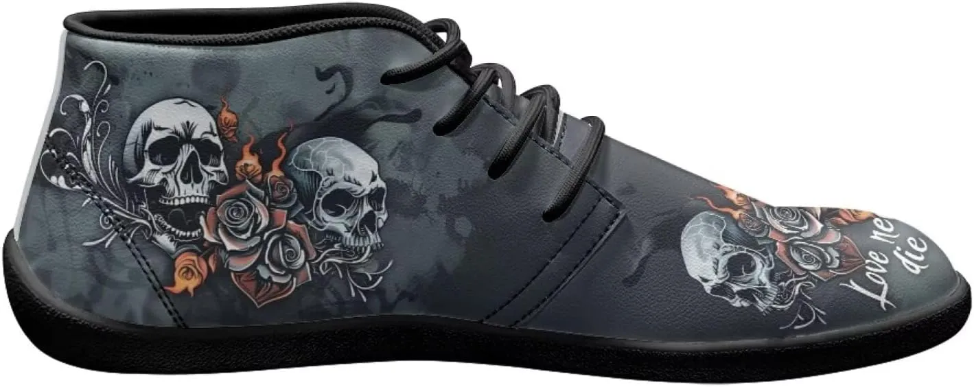 Forchrinse Blood Skull Mens Boots Fashion Sneakers Leather Mid Top Ankle Boots Lace up Walking Driving Shoes with Eva Sole