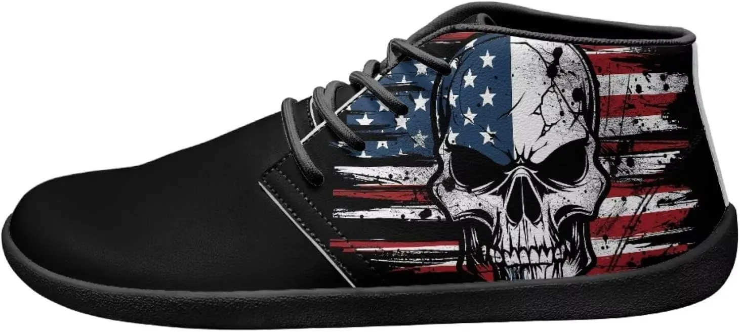 Forchrinse Blood Skull Mens Boots Fashion Sneakers Leather Mid Top Ankle Boots Lace up Walking Driving Shoes with Eva Sole