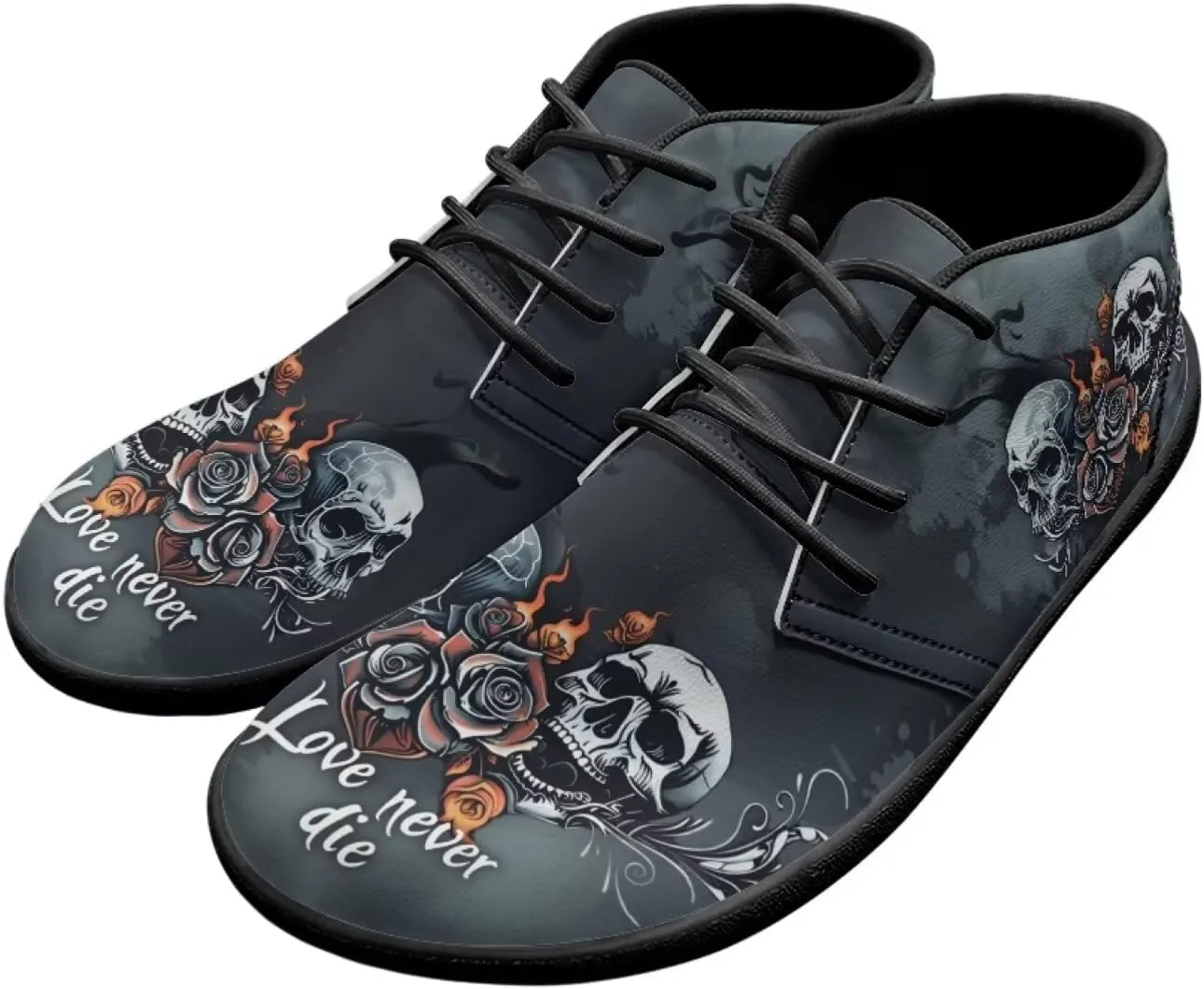 Forchrinse Blood Skull Mens Boots Fashion Sneakers Leather Mid Top Ankle Boots Lace up Walking Driving Shoes with Eva Sole
