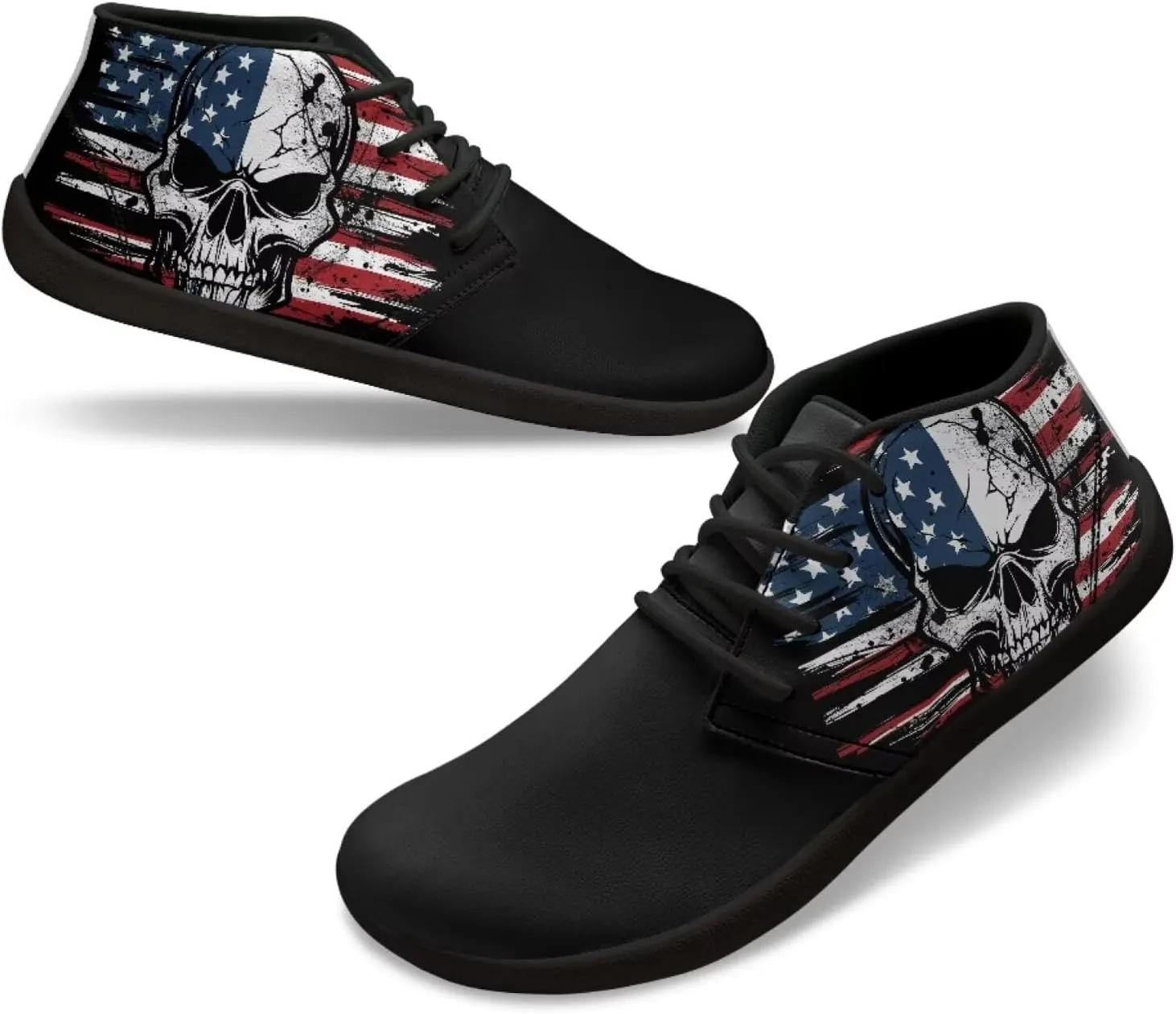 Forchrinse Blood Skull Mens Boots Fashion Sneakers Leather Mid Top Ankle Boots Lace up Walking Driving Shoes with Eva Sole