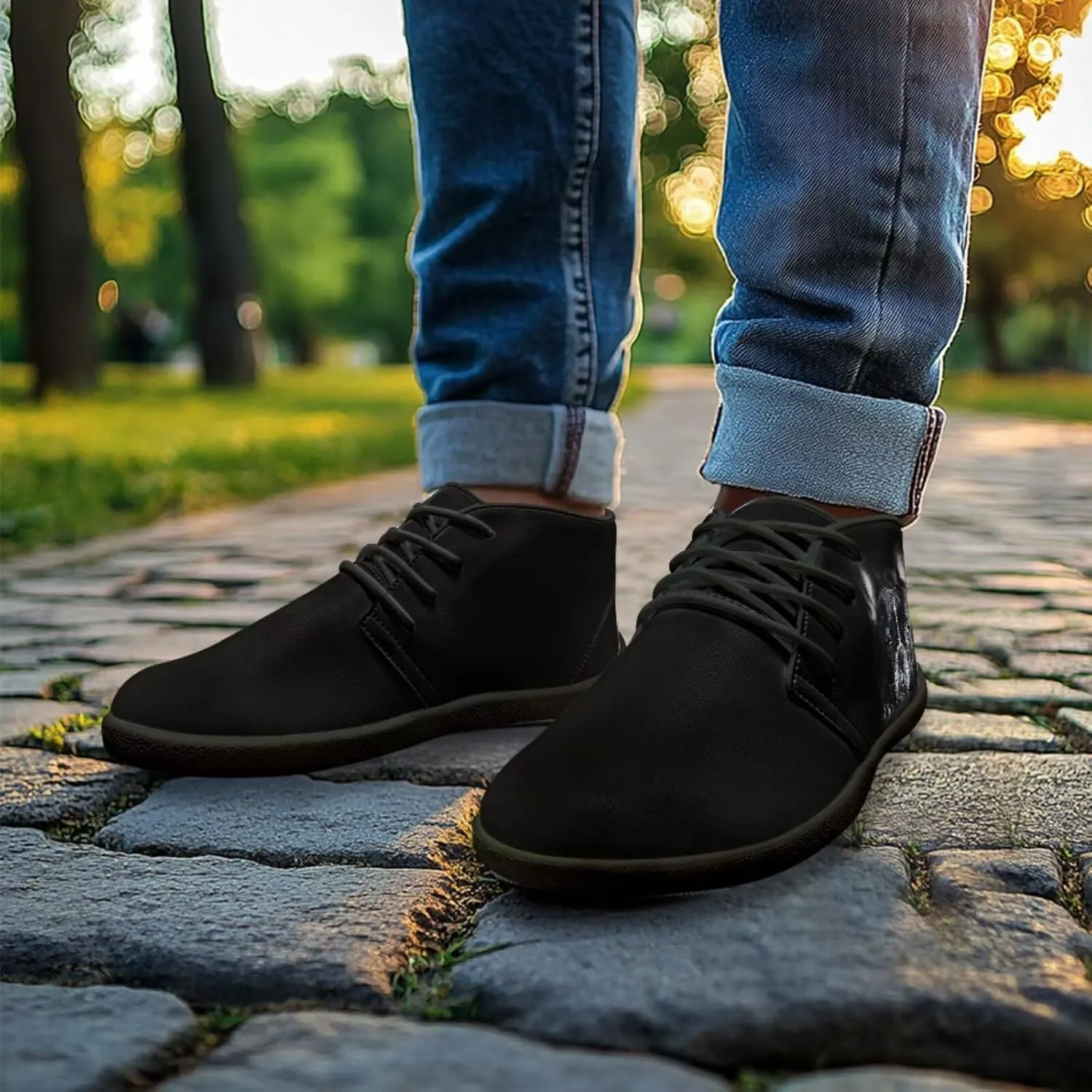 Forchrinse Hawaiian Palm Orange Sky Print Chukka Boots for Men Leather Loafer Walking Shoes Lightweight Wide Toe Dress Office Work Shoes US 6-14