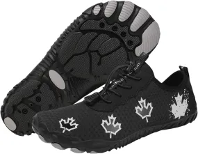 Hike Barefoot Shoes Women, Maple Leaf Print Grounded Barefoot Footwear Shoes, Neuropathy Walking Shoe Wide Toe Box Zero Drop Beach Sneakers for Gym Athletic Walking Running Sneakers Water Resistant