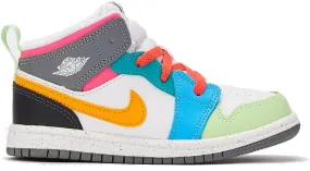 Jordan 1 Mid SE Toddler Shoes (FN1189-100, White/Taxi/Dark Shadow/Hyper Pink/New Emerald/Vapor Green)