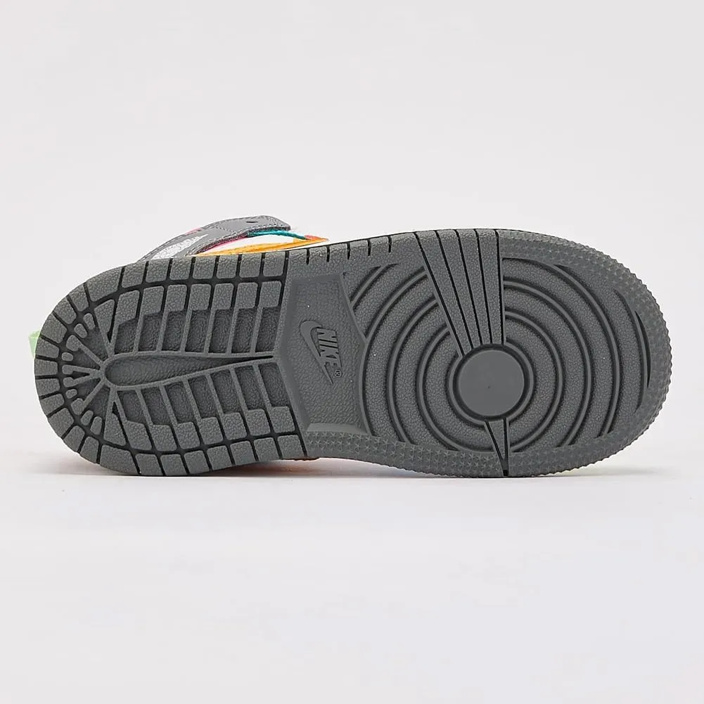 Jordan 1 Mid SE Toddler Shoes (FN1189-100, White/Taxi/Dark Shadow/Hyper Pink/New Emerald/Vapor Green)