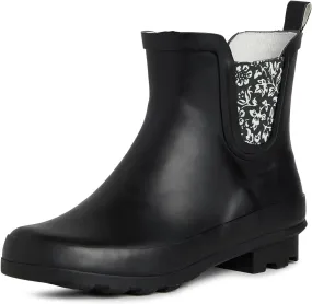 Laura Ashley Ladies ELASTIC Mid Cut Ankle Height Rubber Rain Boots