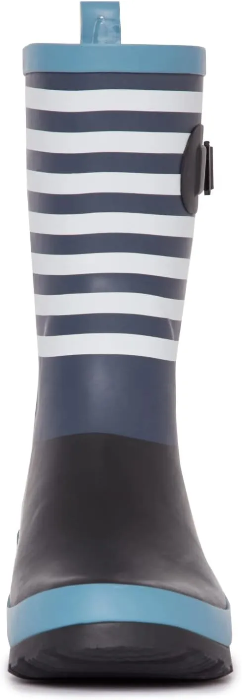 Laura Ashley Women's Rain Footwear, Stripe Mid Calf Waterproof Rubber Garden/Rainboots, Low Heel Slip Resistant Boots for Women