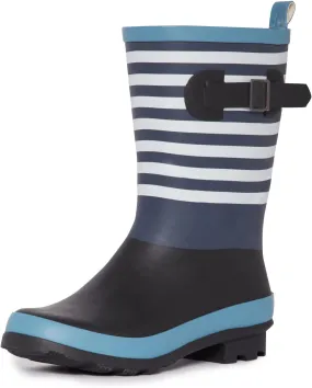 Laura Ashley Women's Rain Footwear, Stripe Mid Calf Waterproof Rubber Garden/Rainboots, Low Heel Slip Resistant Boots for Women