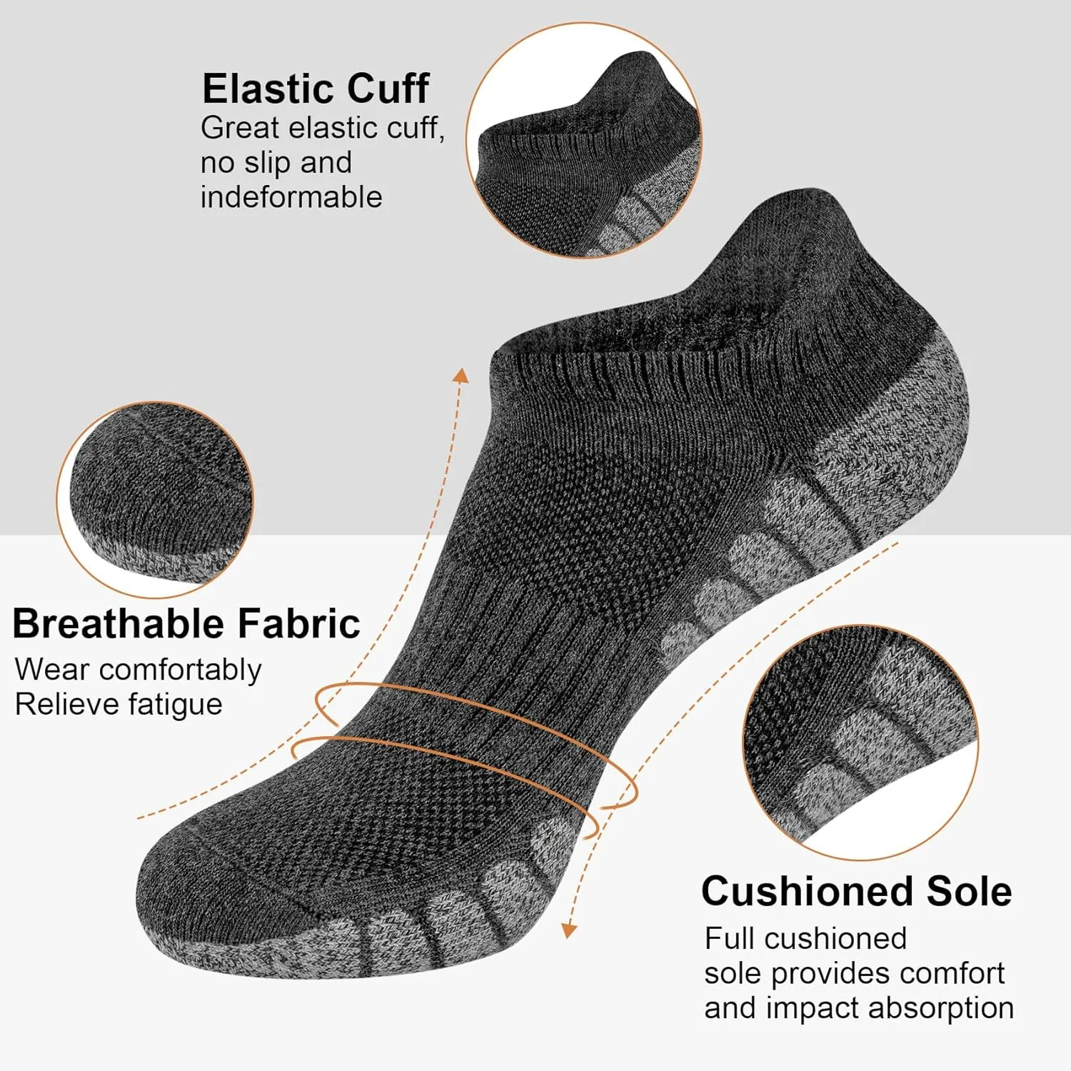 Mens Ankle Athletic Running Socks Low Cut Sports Cushioned Socks for Men 6 Pairs