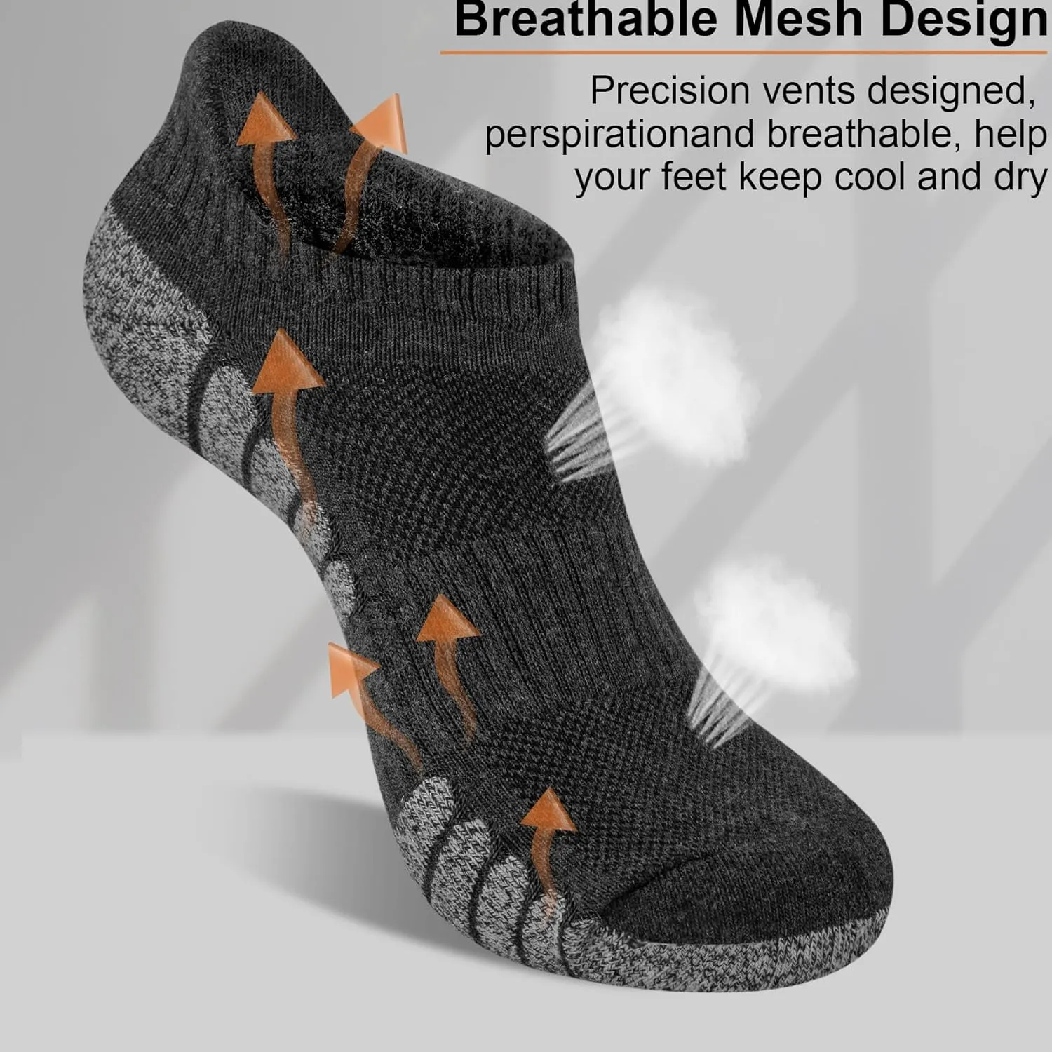 Mens Ankle Athletic Running Socks Low Cut Sports Cushioned Socks for Men 6 Pairs