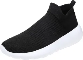 Men's High Top Sock Shoes Summer Mesh Breathable Sneakers Comfortable Solid Slip On Sneakers Labor Work Shoes