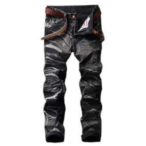 Men's Jeans Washed Vintage Jeans Straight Pants Mid Waist Jeans