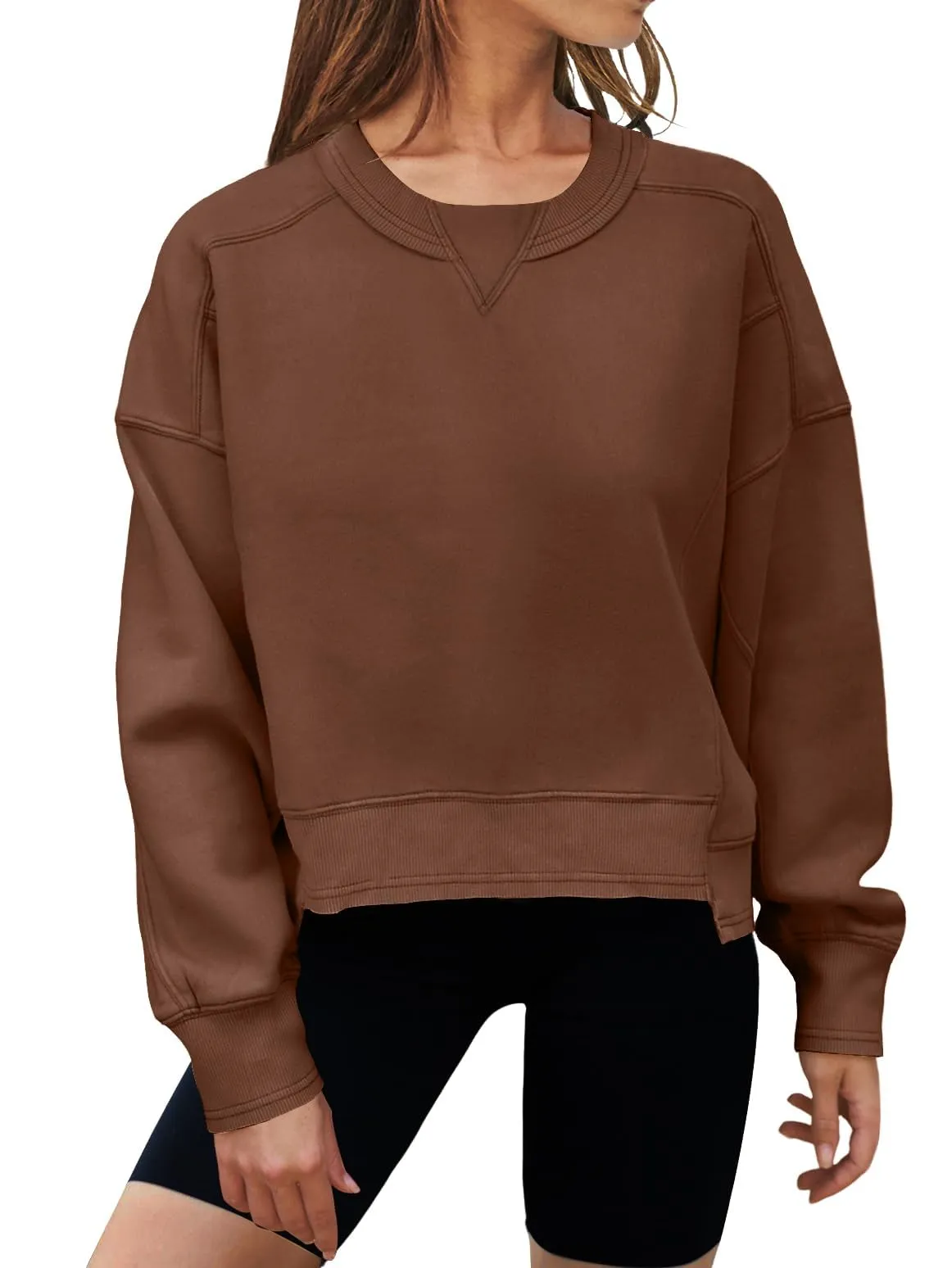 MEROKEETY Long Sleeve Crewneck Crop Sweatshirts