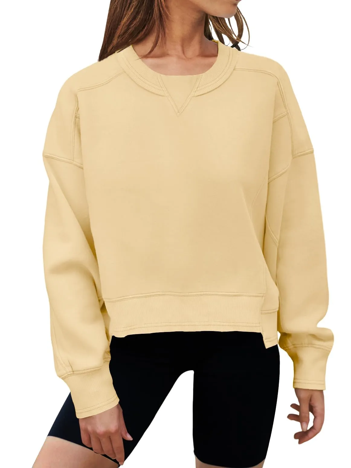 MEROKEETY Long Sleeve Crewneck Crop Sweatshirts