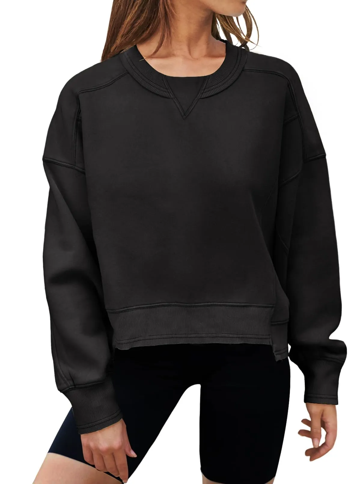MEROKEETY Long Sleeve Crewneck Crop Sweatshirts