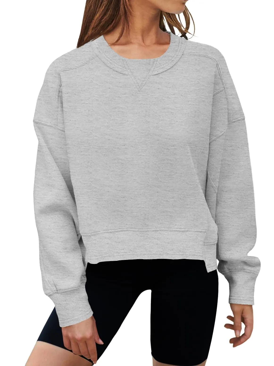 MEROKEETY Long Sleeve Crewneck Crop Sweatshirts