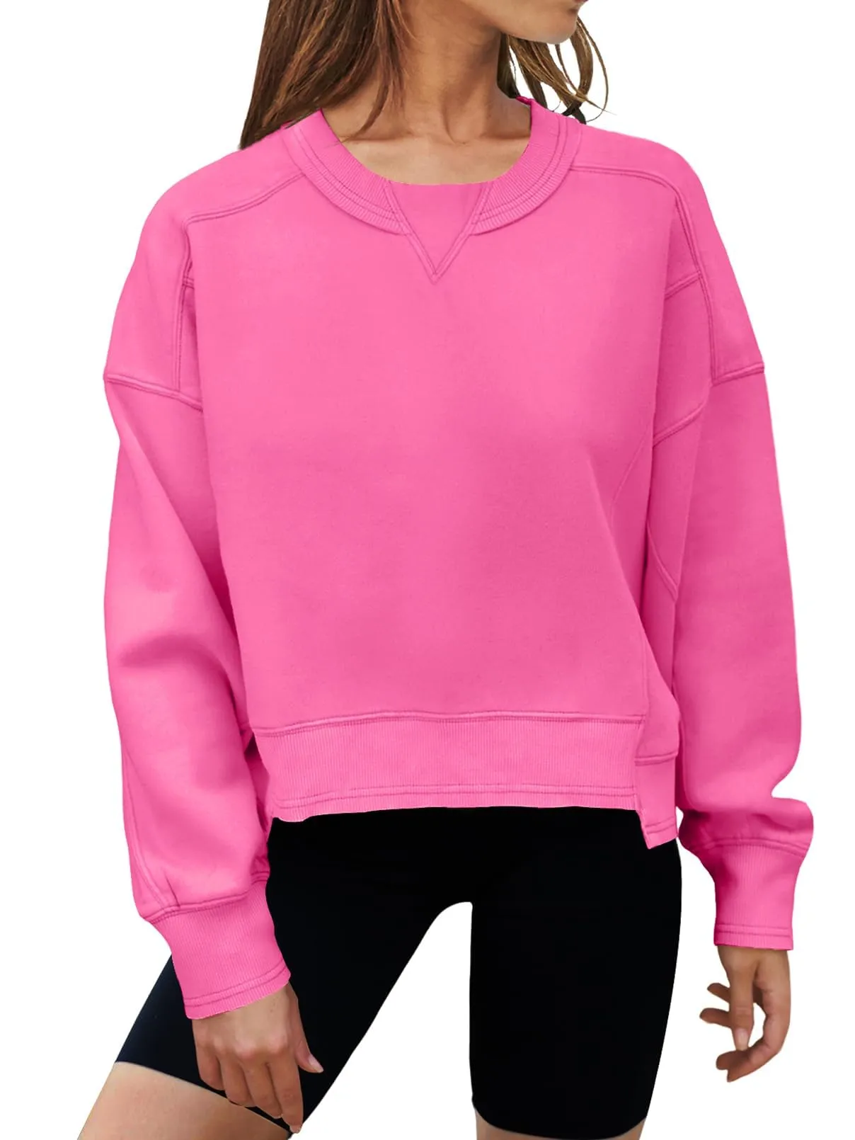MEROKEETY Long Sleeve Crewneck Crop Sweatshirts