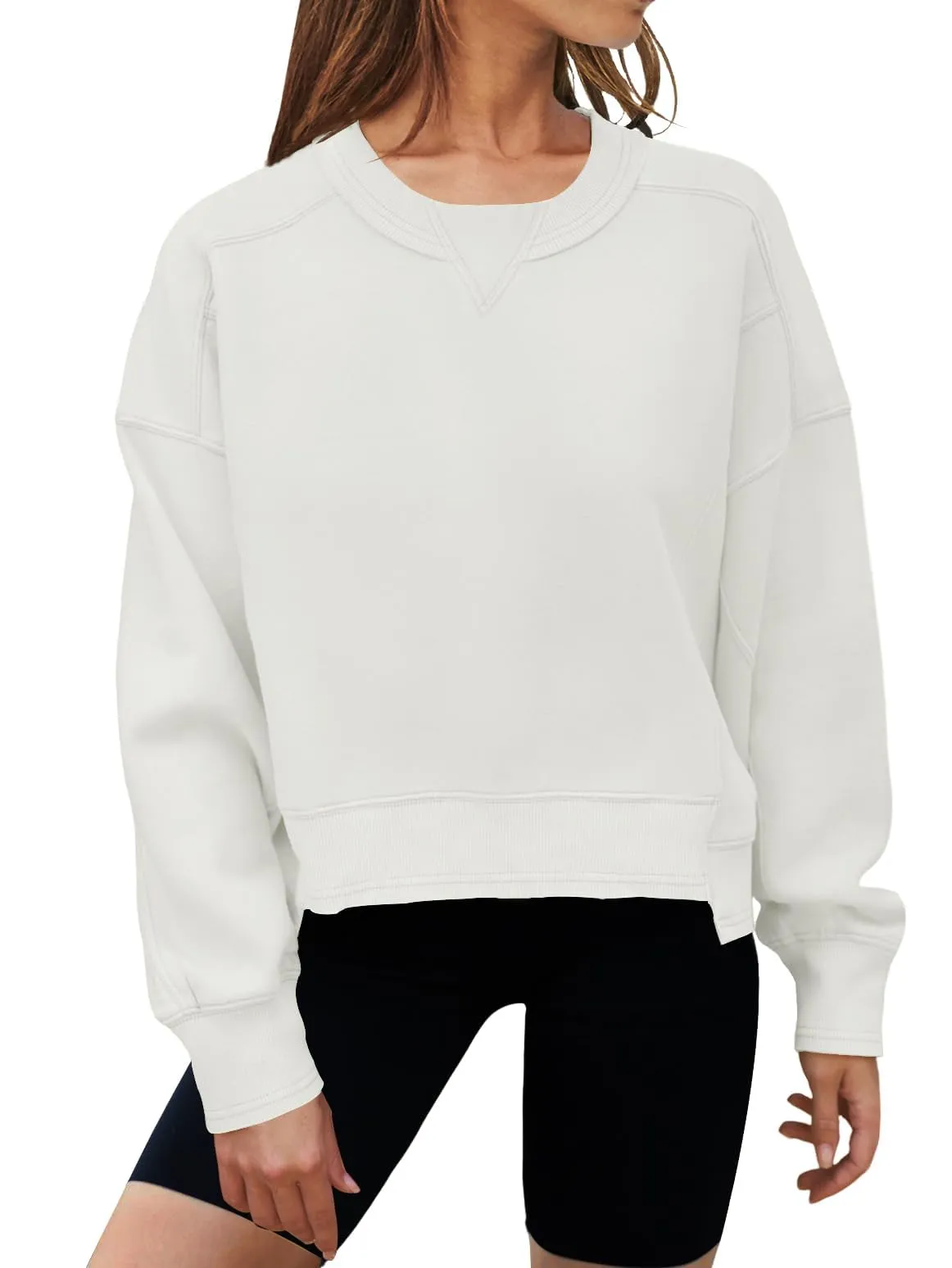 MEROKEETY Long Sleeve Crewneck Crop Sweatshirts