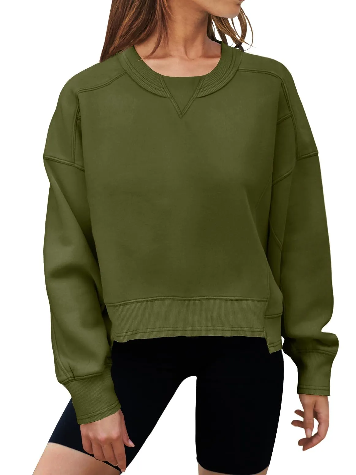 MEROKEETY Long Sleeve Crewneck Crop Sweatshirts
