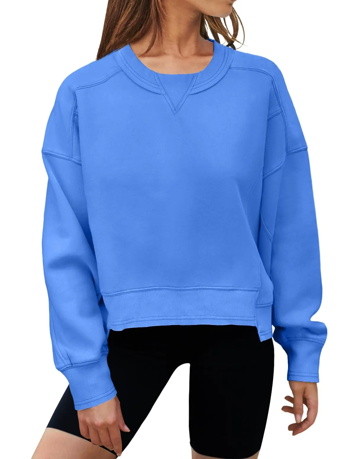 MEROKEETY Long Sleeve Crewneck Crop Sweatshirts