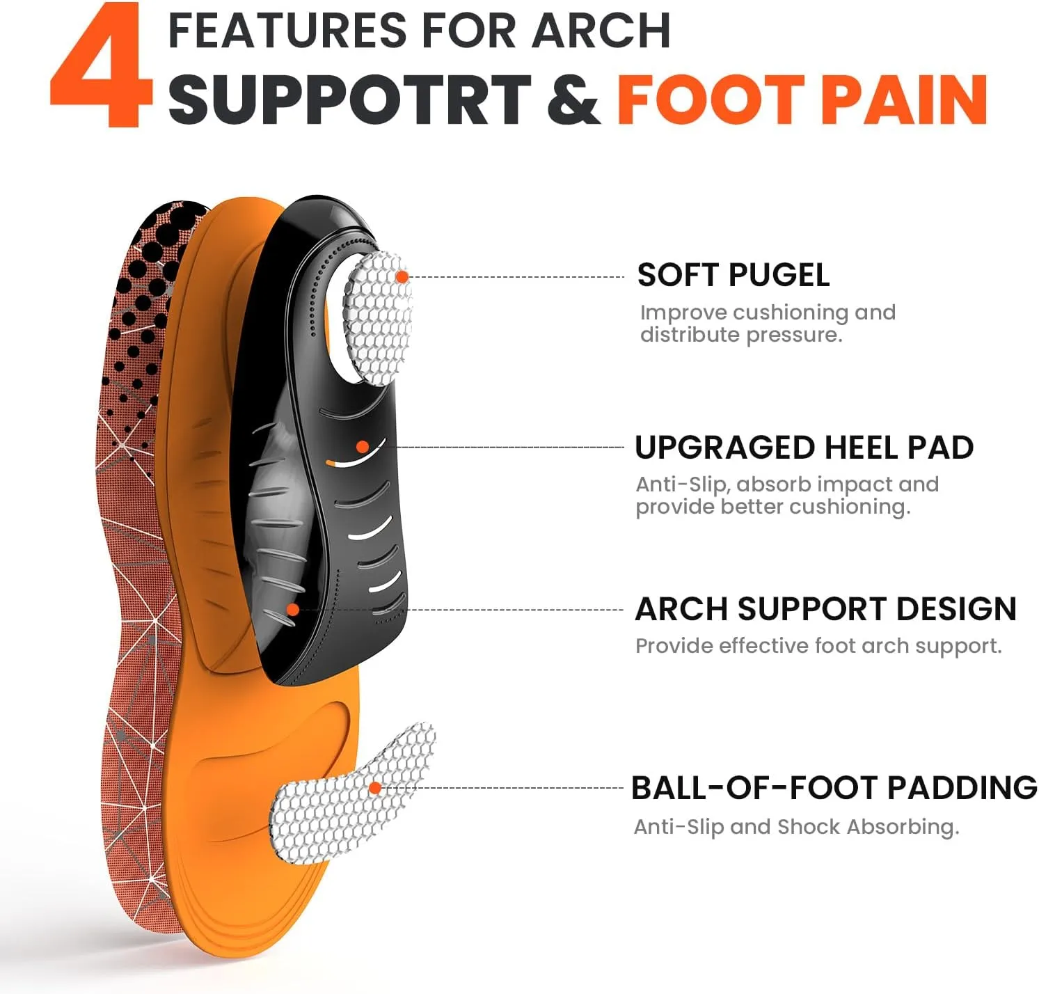 Plantar Fasciitis Arch Support Insoles - Welnove Heavy Duty High Arch Inserts Standing All Day, Fatigue Reduce - Orthotic Cushions for Foot Pain, Flat Feet, Heel Spurs, Man & Women, Fit Most Shoes (L)