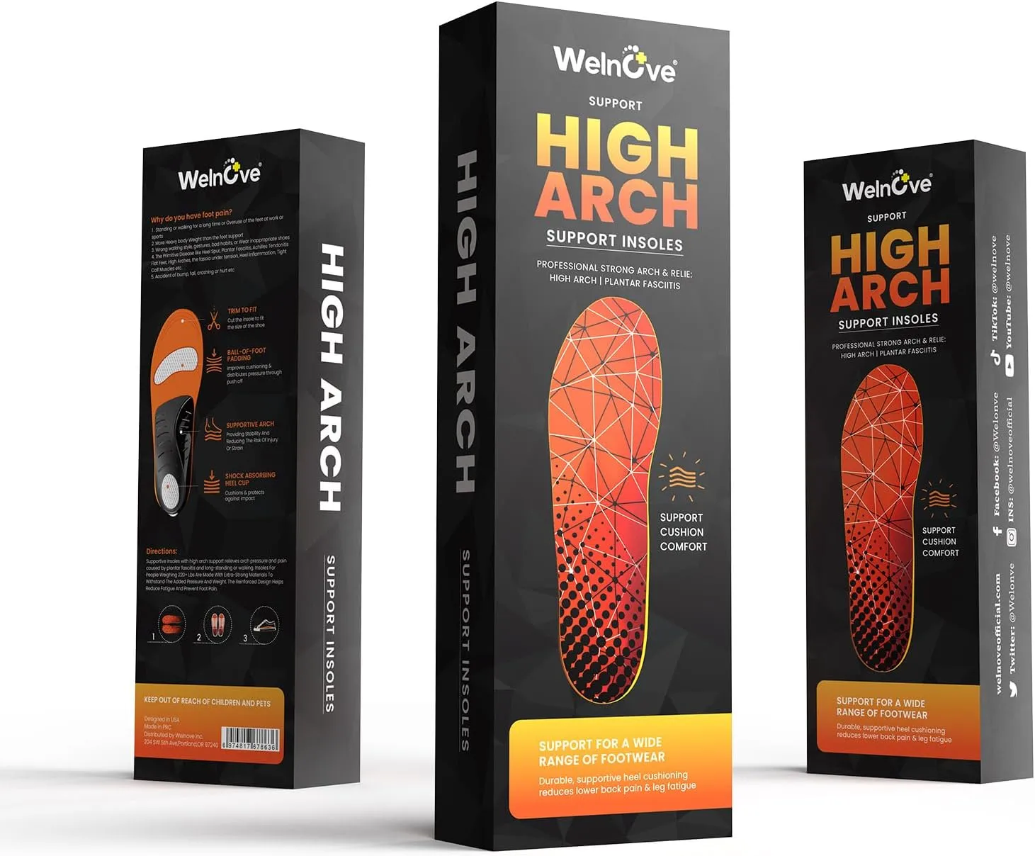 Plantar Fasciitis Arch Support Insoles - Welnove Heavy Duty High Arch Inserts Standing All Day, Fatigue Reduce - Orthotic Cushions for Foot Pain, Flat Feet, Heel Spurs, Man & Women, Fit Most Shoes (L)