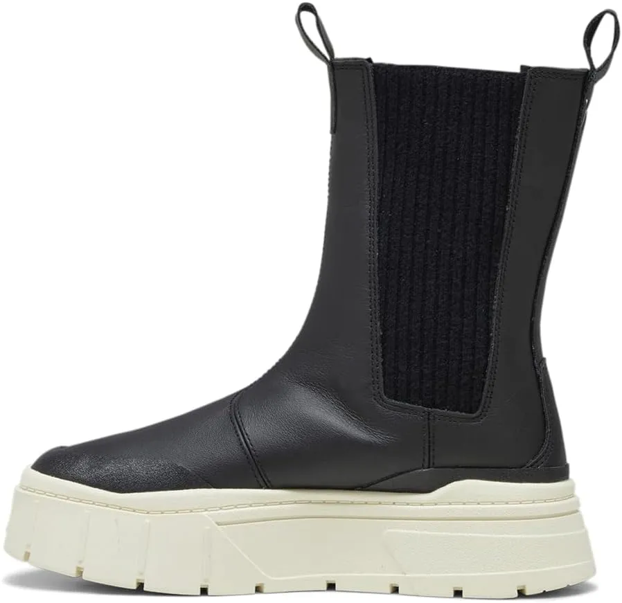 PUMA Womens Mayze Stack Round Toe Platform Chelsea Pull On Casual Boots Ankle Low Heel 1-2" - Black