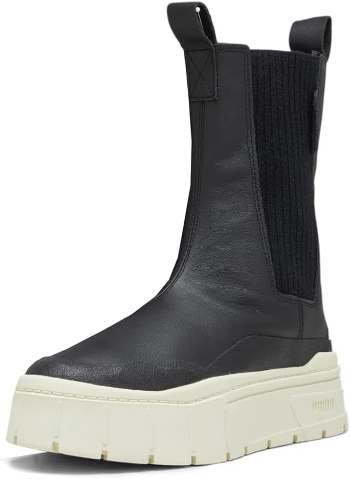 PUMA Womens Mayze Stack Round Toe Platform Chelsea Pull On Casual Boots Ankle Low Heel 1-2" - Black
