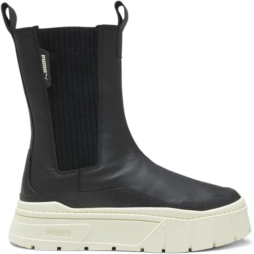 PUMA Womens Mayze Stack Round Toe Platform Chelsea Pull On Casual Boots Ankle Low Heel 1-2" - Black