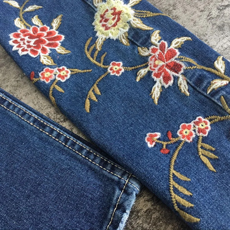 Slim Embroidered Jeans Newest High Waist Pencil Pants Women's Jeans