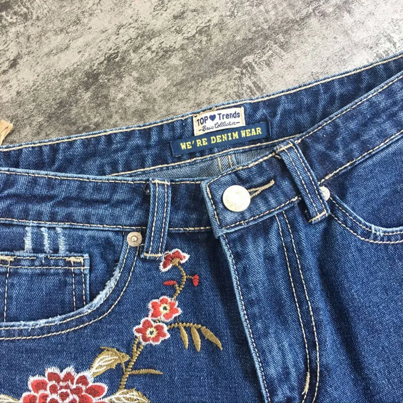 Slim Embroidered Jeans Newest High Waist Pencil Pants Women's Jeans