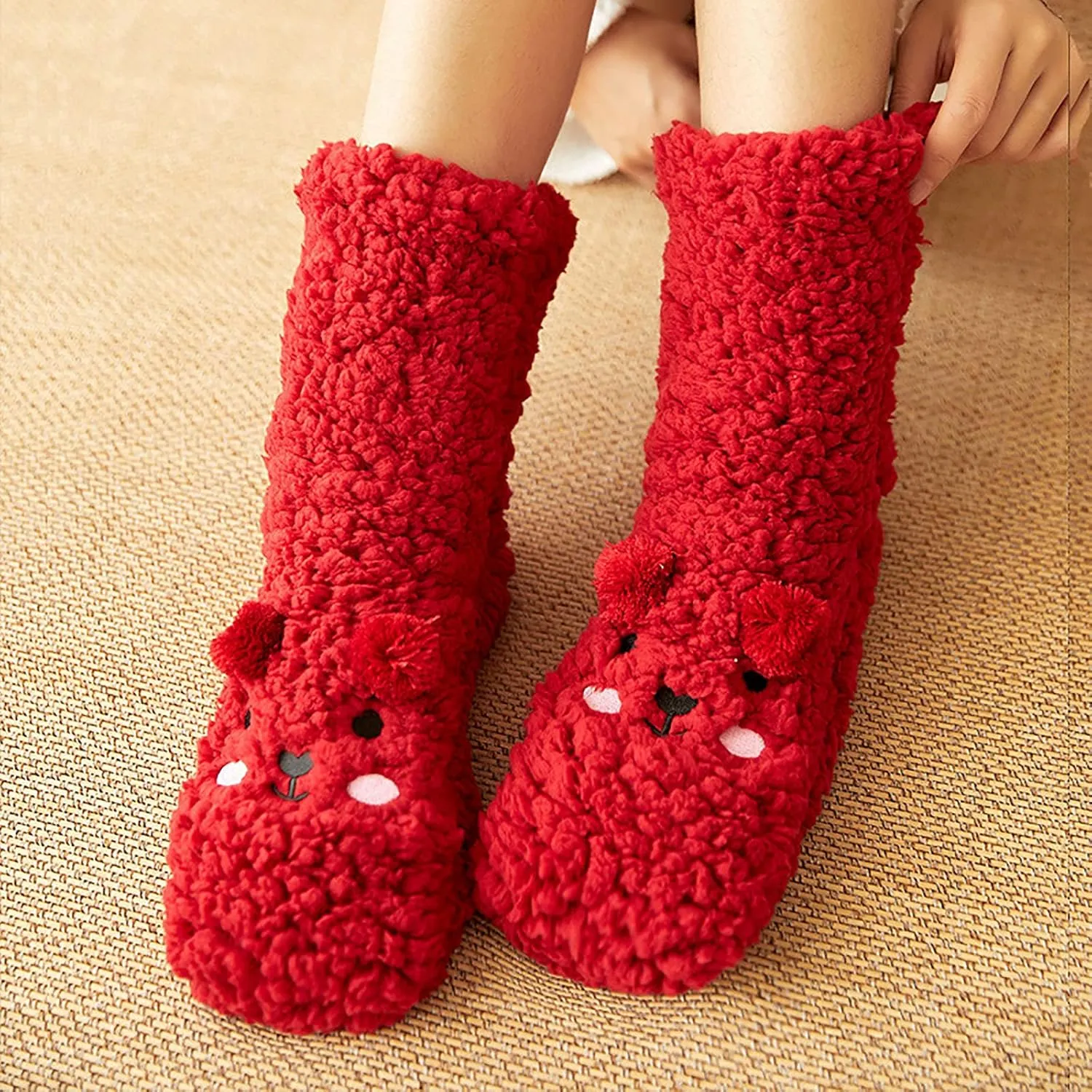 Slipper Socks Women Winter Warm Super Soft Crew Socks Sleeping Cute Animal Gifts Socks Fuzzy Indoor Non-Slip Slipper Socks