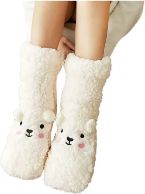 Slipper Socks Women Winter Warm Super Soft Crew Socks Sleeping Cute Animal Gifts Socks Fuzzy Indoor Non-Slip Slipper Socks