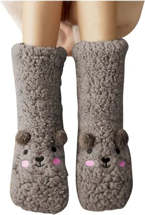 Slipper Socks Women Winter Warm Super Soft Crew Socks Sleeping Cute Animal Gifts Socks Fuzzy Indoor Non-Slip Slipper Socks