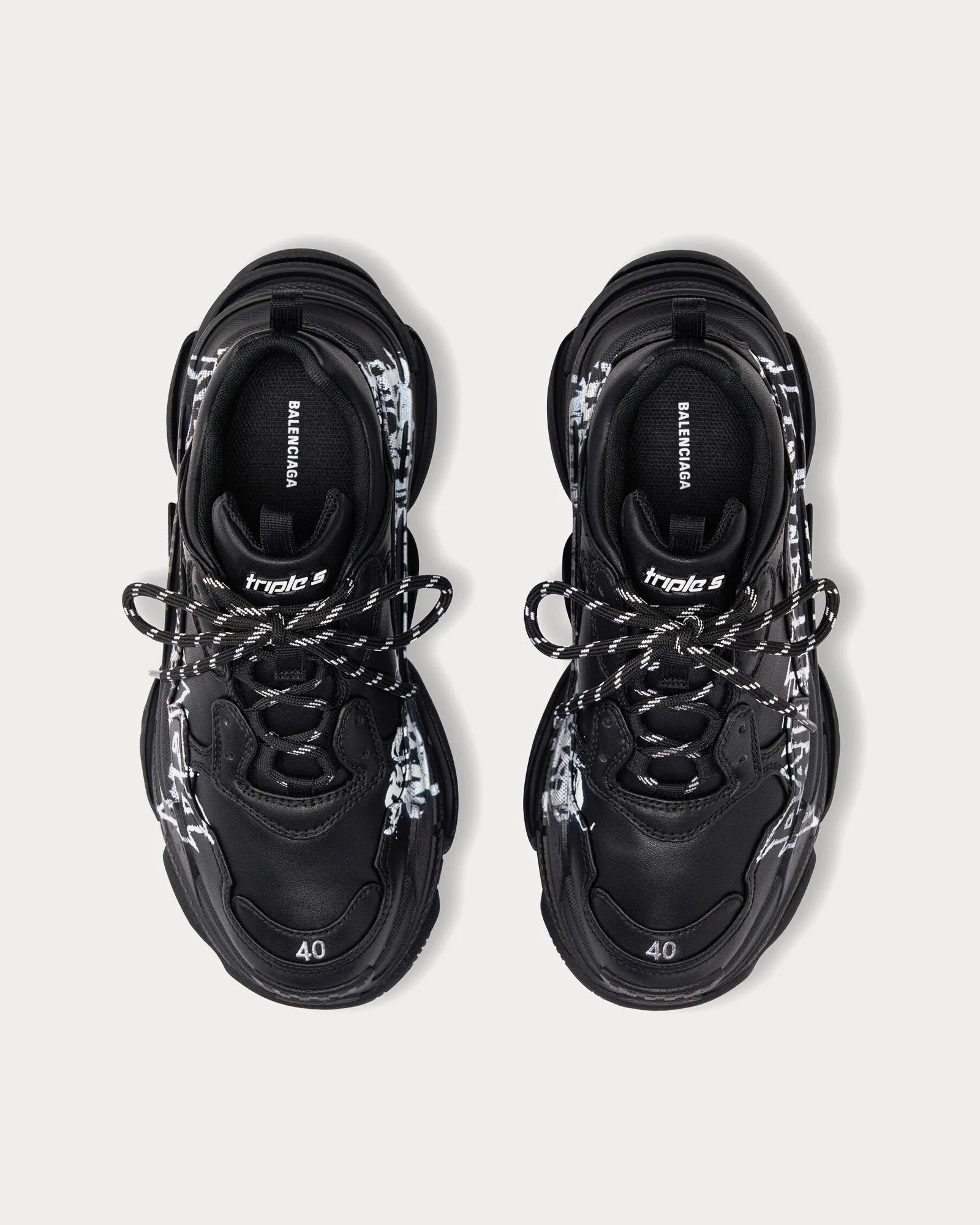 Triple S DIY Metal Artwork Printed Cowskin Black / White Low Top Sneakers