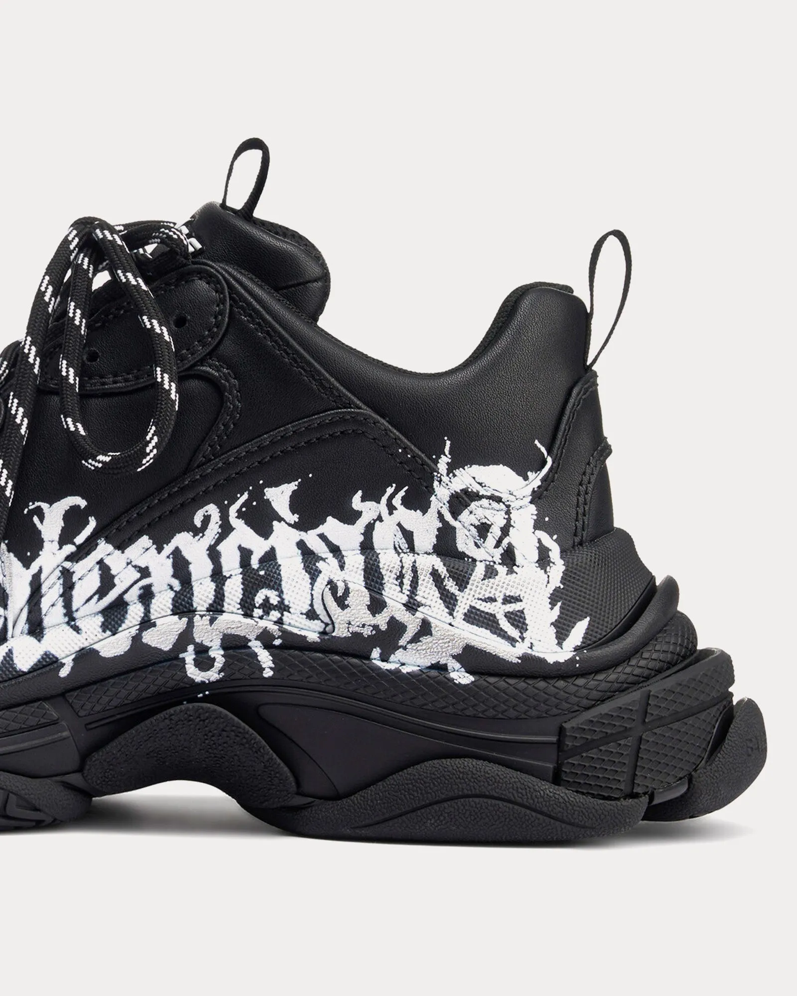 Triple S DIY Metal Artwork Printed Cowskin Black / White Low Top Sneakers