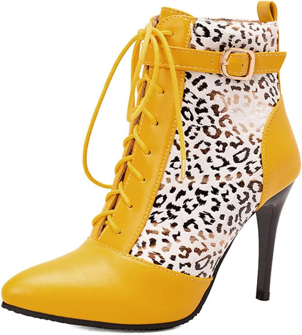 Women Ankle Boot Ladies High Heels Side Zipper Ladies Lace Up Mid Calf Boots Platform Synthetic Short Boots Elegant Shoe