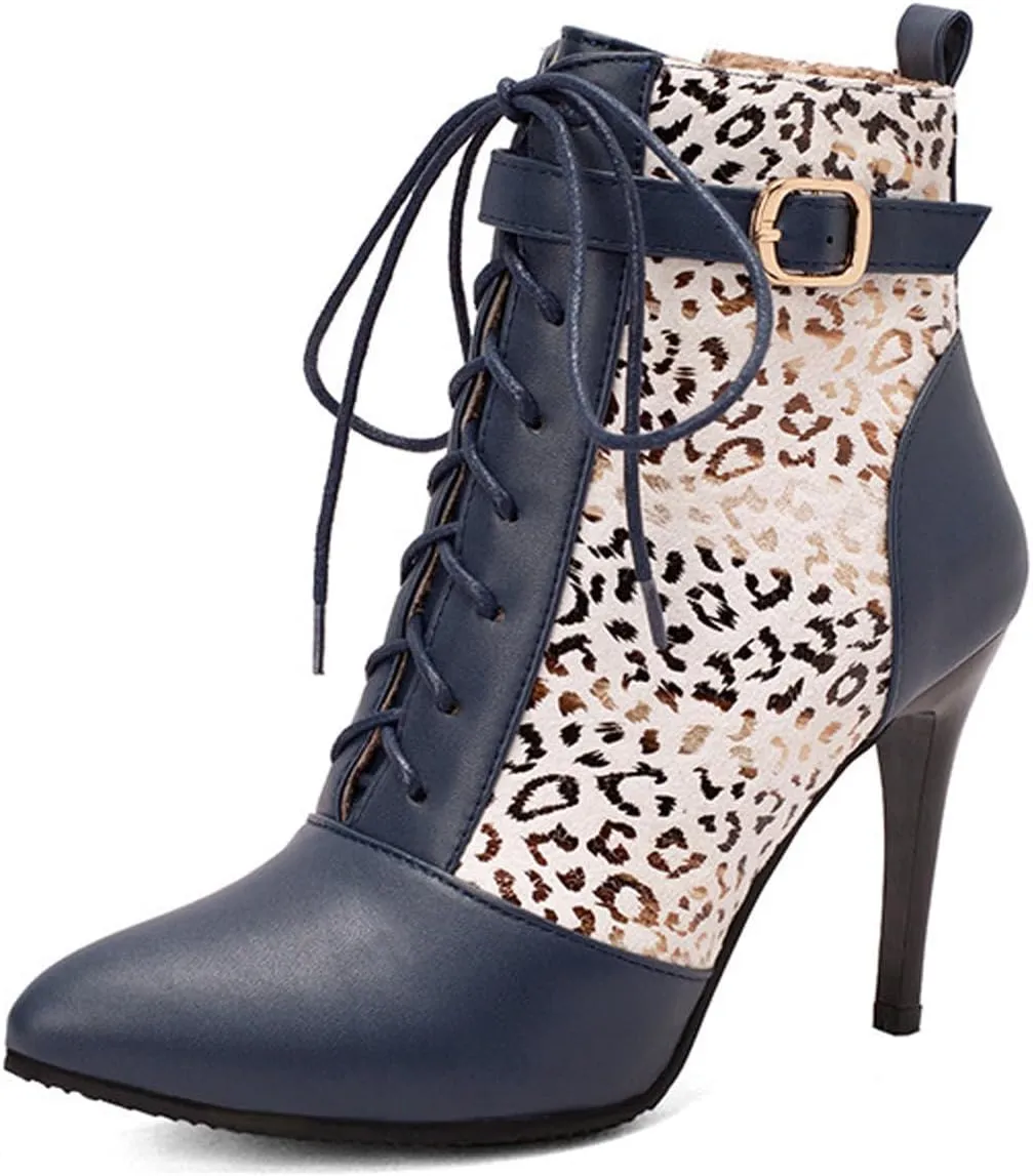 Women Ankle Boot Ladies High Heels Side Zipper Ladies Lace Up Mid Calf Boots Platform Synthetic Short Boots Elegant Shoe